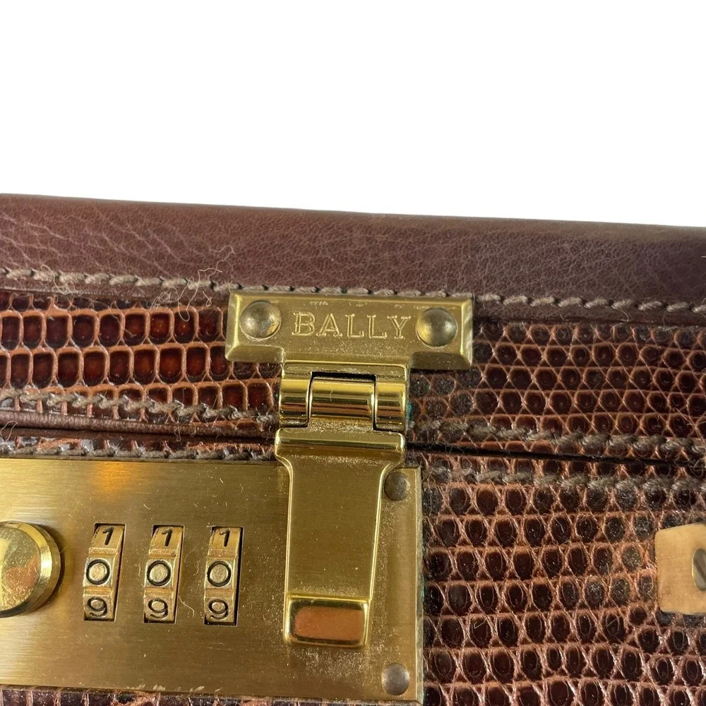Bally‎ Brown Teju Lizard Mens Briefcase 16X13X4 Rare Excellent